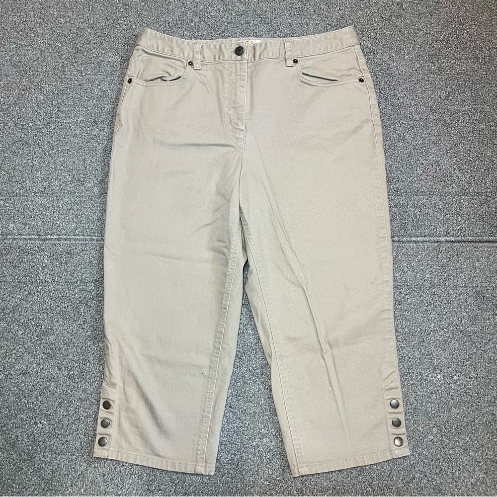 Vintage Talbots Stretch Cropped Jeans Womens Size 12 Beige Ankle Snap Buttons